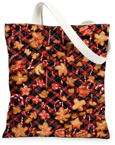 Sacs fourre-tout en toile de pain d'épices, sacs d'épicerie réutilisables, confortables, rustiques, légers et lavables pour taille S, Rouge, 13x15 Inch