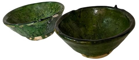 Lot de 2 bols marocains en céramique verte artisanale, 14 cm x 7 cm