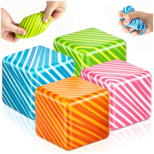 4 Pezzi Cubo Antistress Squishy Ice Cube Design , Sensoriale Squishy Antistress Colorati Cube Fidget Toys Kit, Giocattolo Antistress per Adulti Bambini, Taba Squishy per ASD ADHD Ufficio Regali
