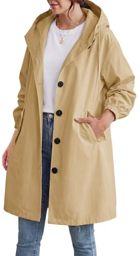 CMTOP Trench Donna Lungo con Cappuccio Elegante Monopetto Cappotto Leggero Antivento Giacca Primavera e Autunno Trenchoat Windbreaker Giacche con Tasche
