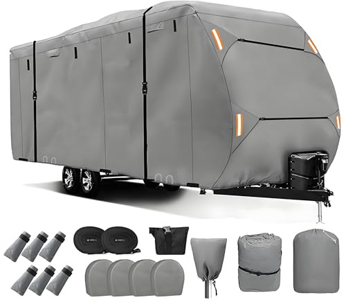KHDWOB Abdeckplane Wohnmobil für Knaus Südwind 580 QS 2018-2025, Wasserdicht Atmungsaktiv Schutzhülle mit Reißverschluss Tür, Elastischem Saum & Gurten für Camper/Wohnwagen