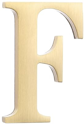 QUARKZMAN 1.8 Inch Lettera Da Casa, Targa Autoadesiva In Ottone Per Cassette Postali, Spazzolata Per Insegne Indirizzo Esterno Ufficio Hotel Appartamenti, Giardino (Lettera F, Tonalità Oro)