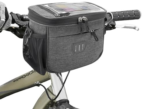 Mrracxy 5L Sacoche de Guidon Vélo, Sac Avant Vélo Étanche, Panier Grande Capacité Sacoches avec Support pour Téléphon Rangement Route Velo Electrique, Noir, 22x17x14cm