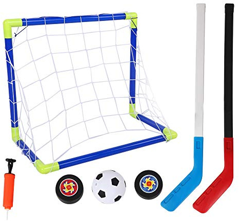 SPYMINNPOO 2 in 1 Football Ice Hockey Goal Kit Portable Kids Hockey Set with Soccer Ball Set for Ages 3+ Indoor Outdoor Play Skill Development