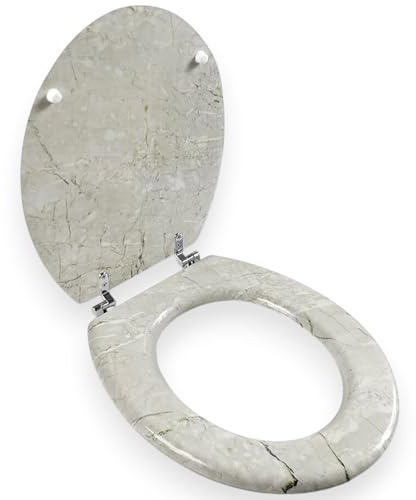 Topolenashop Copriwater Universale in Legno MDF Effetto Marmo Grigio – Sedile WC 450x375 mm con Cerniere in Metallo Regolabili – Tavoletta Water Resistente 52967A