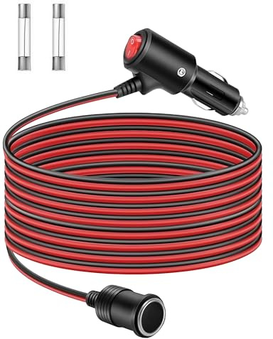Lifegogo 3 Meter Zigarettenanzünder Verlängerungskabel 12V-24V: 16 AWG Zigarettenanzünder Verlängerung Kabel mit 2 × 15A Sicherung und Getrennten Schaltern, Auto KFZ Adapter für PKW Wohnmobil LKW
