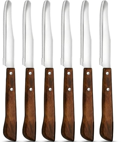 Set 6 Coltelli da Tavola Professionali LAMA in Acciaio Punta Arrotondata Manico in Legno Resinato 22 cm Affilatura a Rasoio Ideale per Carne e Formaggi Made in Italy USO PROFESSIONALE O DOMESTICO