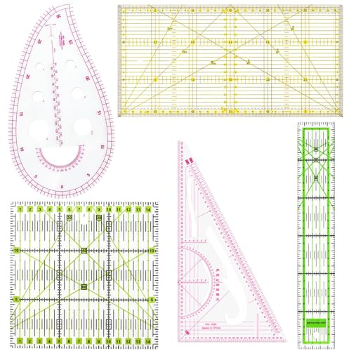 5 Pcs Regle Patchwork Couture, Righello da Cucito con Scala e Indicazioni