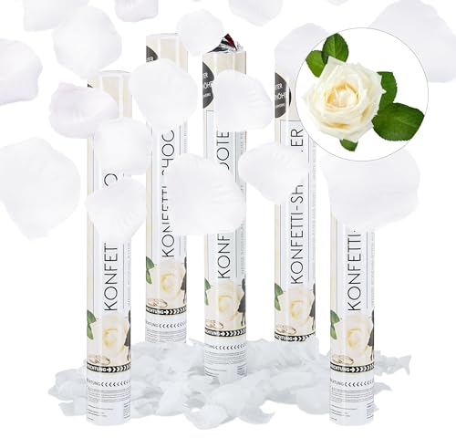 Relaxdays 5X Lanceur de confettis 40 cm décoration Mariage Anniversaire fête portée 6-8 m pétales Roses Blanches, Blanc