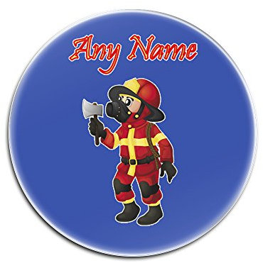 Personalised Gift - Fireman with Axe Round Gloss Coaster (Career Design Colour) Any Name Message Unique Mat Pad - Red Uniform
