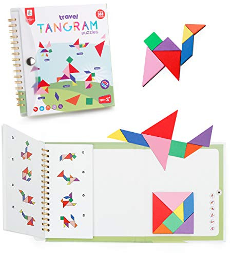 Coogam resetangram pussel med 3 uppsättningar magnetiska tangram - Road Trip Tangos pussel former dissektionsspel med lösning - IQ Book pedagogisk leksak hjärngympa gåva för barn vuxen utmaning