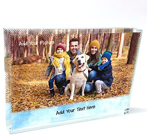 Low Baby Blue Strip Picture Frame, Large and Small Personalised Printed Crystal Block, 13×9cm Custom Photo Glass Block, Birthday Present, Mothers Day Gift