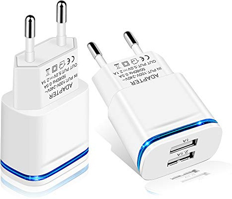 LUOATIP Caricatore USB da Muro, 2-Pack 2.1A 5V Caricabatterie Alimentatore Presa USB 2 Porte, Spina Compatibile con iPhone XS Max XR X 8 7 6 5S Plus, Samsung, Huawei, Xiaomi, Android