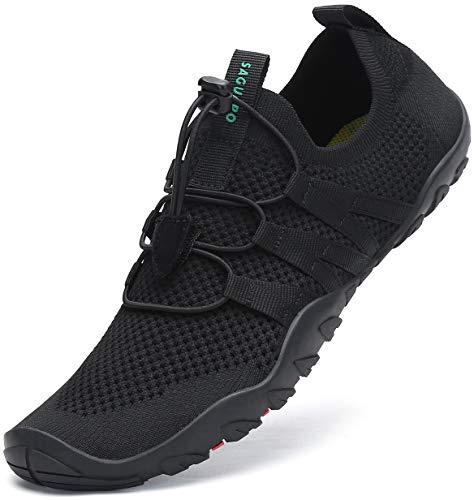 SAGUARO Damen Badeschuhe Herren Wasserschuhe Schnell Trocknend Aquaschuhe Strandschuhe rutschfeste Surfschuhe Schwimmschuhe Dunkelschwarz 39 EU