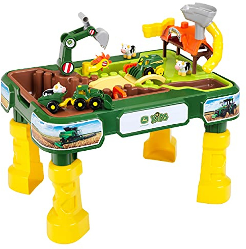 Theo Klein 3948 John Deere Farm Sand-Spieltisch, Wasser-Spieltisch I Mit Bauernhof-Tieren und Fahrzeugen I Wasser- und Sand-Becken I Maße: 64 cm x 46 cm x 60 cm I Spielzeug für Kinder ab 18 Monaten