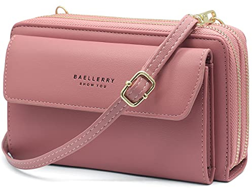 HNOOM Handy Umhängetasche Damen Handytasche zum Umhängen Handy Schultertasche Brieftasche Klein Crossbody Tasche Handy Geldbeutel Handytasche Geldbörse mit Kartenfächer, Schultergurt (Lila)