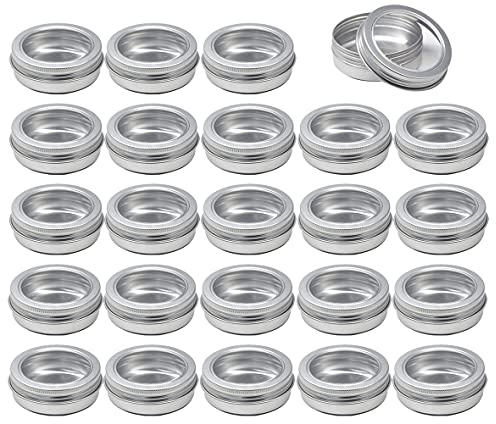 ZEOABSY 50 Stück 60ml Silber Leere Aluminiumdose Aluminium Runde Aludose Blechdosen mit Schraubdeckel Sichtfenster Cremedosen Dosen für DIY Salben Kerze Kosmetik Rasierseife