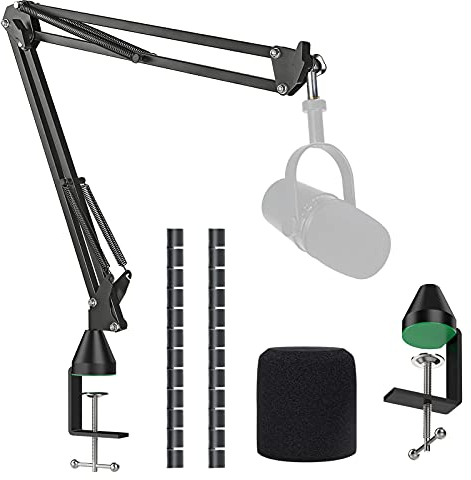 YOUSHARES MV7/MV7+ Bras Micro avec Bonnette en Mousse – MV7X Support Micro Robuste avec Filtre Anti-Pop en Mousse Micro Compatible avec Shure MV7/MV7+, Pied Micro Pince de Perche Micro pour MV7X