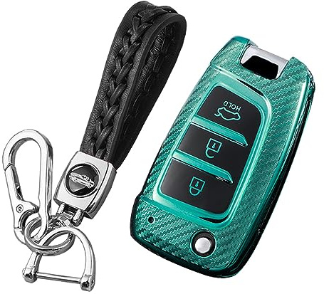 ontto Autoschlüssel Hülle TPU Schutz Cover Passt für Hyundai Solaris Elantra i30 i30n i35 i40 Tucson Kona 2015-2019 Schlüsselhülle Schutzhülle Schlüsselanhänger Schlüssel Schutz Etui 3 Tasten-Grün