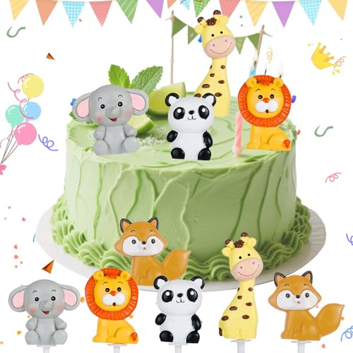 Lushly Stück Zoo Cupcake Topper, Zuckerfiguren Tortendeko, Jungle kuchendeko, Tortenstecker Zahnstocher, Wald kuchendeko, Tiere Tortendeko, Elefant Kuchen Topper für Geburtstag Par