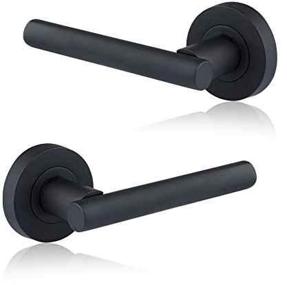 XFORT: Lot de 2 poignées de porte Liberty noire mate, poignée de porte en rosace à levier, poignée de porte en rosace à levier, ensemble de poignée de porte pour portes intérieures en bois