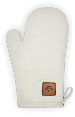 Barbary & Oak BO877005 Guanto da forno singolo in cotone con dettagli in pelle, cuciture trapuntate, crema