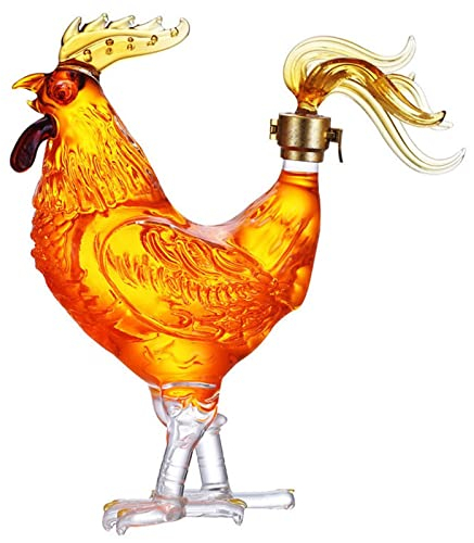 QCLUEU Decanter per whisky Gallo, Decanter in cristallo di whisky, Bottiglia di vetro senza piombo a forma di gallo da 500 ml / 1000 ml, Regali per uomini, Accessori per whisky Bar per Scotch, Bourbon