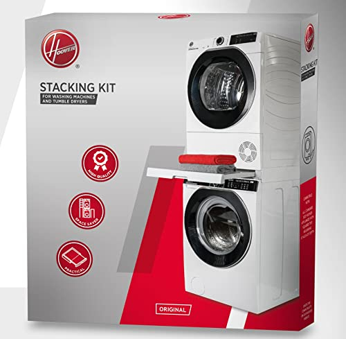 Hoover Universal Stacking Kit with Sliding Shelf for Washing Machines and Dryers - Suitable for Washing Machines with Depth 47-62 cm - Space-Saving - Easy to Install - White - Universal