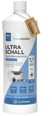 hauszauber - Ultraschallreiniger Konzentrat [EXTRA ERGIEBIG] 1000 ml - Reinigt Brillen, Schmuck, Zahnersatz, Münzen, Kleinteile etc. - Für Ultraschallgeräte & Ultraschallbad