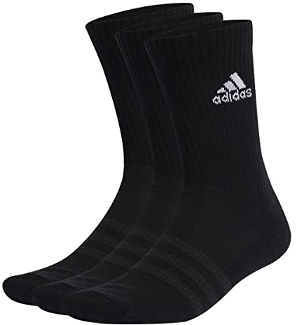 adidas Unisex - Adulto Cushioned Crew Socks 3 Pairs, Black / White, 8.5-10