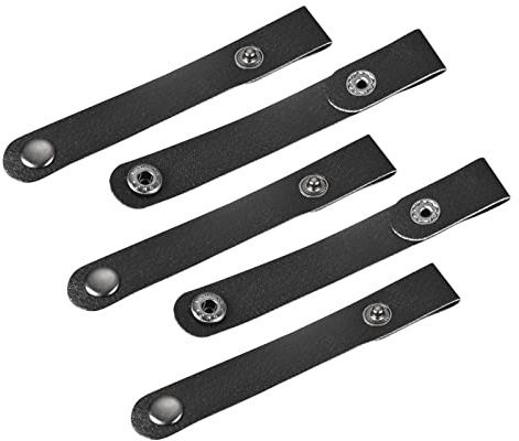 Sourcing Map Pack of 5 Leather Cable Straps, Leather Cord Organizer, Portable USB Straps, 100x15mm Black, Cord Management for Earphone, Cable, Wire
