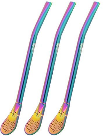 caáMate Bombilla ● Mate Tee colino cannuccia a forma di cucchiaio ● Acciaio inossidabile 16 cm lavabile in lavastoviglie ● L'originale (Rainbow, 3 pezzi)