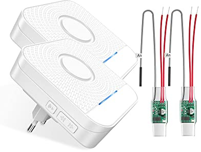 BITIWEND Funksignal Weiterleitung Funk Erweiterung Set 0-110dB, 200M | Türklingel und Gong Weiterleitung 2 Funkkonverter + 2 Empfänger für bestehende Klingelanlagen (Einbausender 3-24V AC/DC)