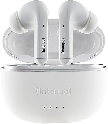 Intenso White Buds - Écouteur sans Fil True Wireless T302A Blanc avec réduction Active du Bruit (ANC) et jusqu'à 35 Heures de Lecture de Musique