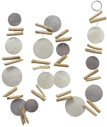 Guirnalda de Capiz, decoración de conchas con madera flotante, 180 cm, hecha a mano, decoración de ventanas, guirnalda de habitaciones, color gris natural, selección aleatoria