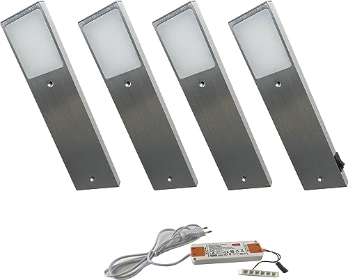 ACCE Corps en aluminium - Éclairage LED sous meuble de cuisine - Blanc chaud ou blanc neutre - Avec convertisseur - Lot de 4 spots avec interrupteur (blanc neutre, Lot de 4)