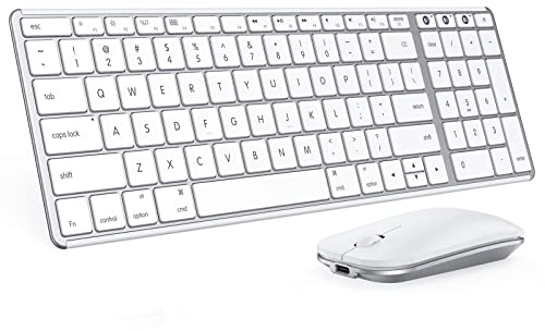 seenda Bluetooth Keyboard and Mouse Combo for Mac, SKM64-2 Rechargeable Silent Wireless Keyboard Mouse Compact Slim, 3 Multi-Device Connection, Compatible for Mac MacBook Pro/Air iPad, White Silver