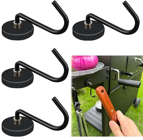 SKNOOY Magnetic Grill Hooks, Strong Magnetic Hook for Grill, Heavy Duty Magnet Hanger for Utensils, Powerful Magnet Hooks for BBQ Tools Refrigerator Toolbox Locker Kitchen Office, 4 Pack