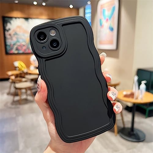 UEEBAI Case for iPhone 15 Wave Frame Phone Case, Cute Slicone Slim Fit Shockproof Phone Bumper Cover Soft Pretty Curly Wavy Case Anti-Scratch TPU Case - Black