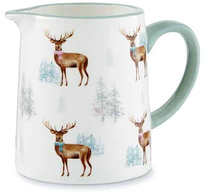 Cooksmart British Designed Christmas 1 Pint Milk Jug | Ceramic Milk Jug for All Type of Kitchens | Traditional Ceramic Jug for Milk or Cream - Christmas Stag