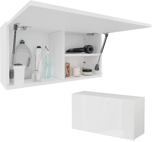 PLATAN ROOM Badschrank 80/120 / 160/200 / 240 breit Badmöbel Badezimmer Klapphängeschrank Schrank Hochglanz Matt Weiß (Weiß Matt/Weiß Hochglanz, 80 x 40 x 25)