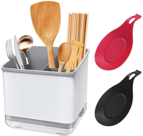 SHUTEX Küchenutensilienhalter,Kochlöffelhalter Organize Besteckkorb mit Zwei Löffelkissen,Besteckhalter für Küche und Bad Aufbewahrung