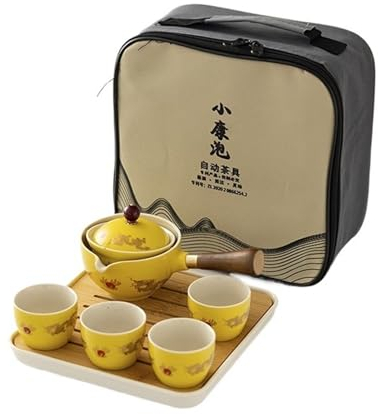 NEDLON Chinese Ceramic Tea Set, Portable 360 Rotation Tea Maker and Infuser, Rotating Tea Pot and Cup Set Gift for Tea Lovers