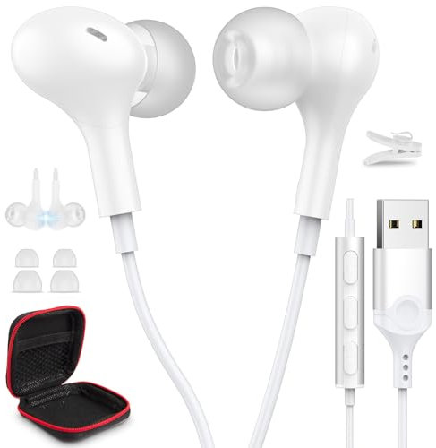 USB Headphones for PC Laptop Magnetic 7.5FT Wired Earbuds Computer Headset with Microphone Mute Volume Control Noise Canceling in Ear Eartips Corded Earphones for MacBook Pro Zoom Meetings Chromebook