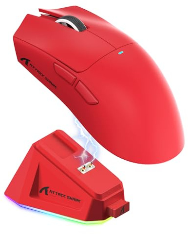 ATTACK SHARK X11 Gaming Mouse mit Magnetic Charging Dock, PixArt PAW3311 Gaming Sensor, BT/2.4G Wireless/Wired Gaming Mouse, 22000 DPI, Office Mice Gamer Mice Mice for Win11/Xbox/PS/Mac (Red)