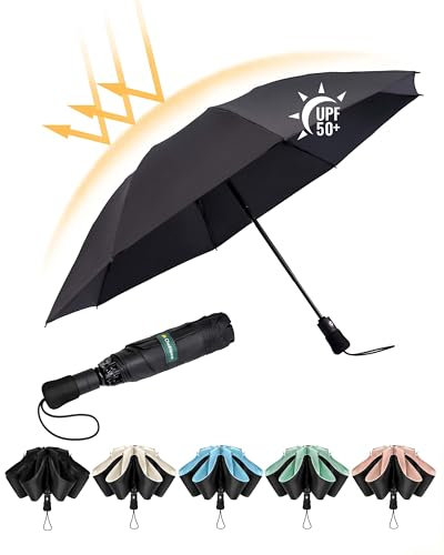 Chakipee Umbrella Windproof Strong Compact Black Umbrellas - Automatic Umbrella for Women and Men, Portable Folding UV Umbrellas for Travel - Fits Car & Backpack for Sun, Wind and Rain