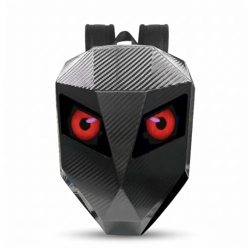 Strukturierter LED-Motorrad-Rucksack aus Kohlefaser - 3D-Hartschalen-Motorrad-Rucksack mit programmierbarem Digitalbildschirm, wasserdichte Reithelmtasche für den Außenbereich, Schwarz , 38.1 x 17.78