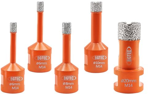 BGTEC Foret Diamant Kit Trépan Carrelage - 5pièces 6/6/8/10/20mm avec filetage M14 pour percer porcelaine,céramique,carrelage,granit,marbre et pierre