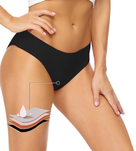 Runmeihe Pantaloni da Nuoto per Il Periodo, Costumi da Bagno per Bikini, Biancheria Intima Mestruale a Prova di Perdite, Pantaloni da Bagno a Vita Bassa (IT, Numero, 36, 38, Regular, Regular, Black1)