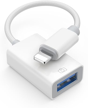 Adaptador Lightning a USB, [Certificado Apple MFi] iPhone a USB OTG Cable Adaptador,para iPhone Series,cámara, iOS OTG, Compatible con Unidad Flash USB, Lector de Tarjetas, ratón, Teclado,Plug & Play